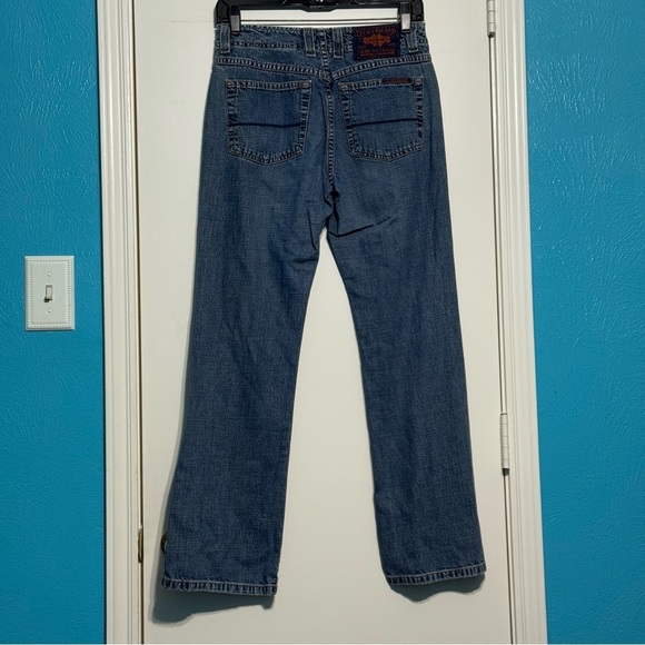 Lucky Brand Dungarees Rancher Flare Wide Leg Blue Jeans Vintage Y2K 25 Short EUC - Picture 14 of 15